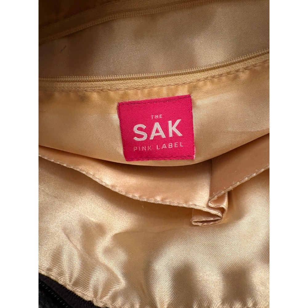 The Sak Pink Label Black Pebbled Leather Tote Bag Gold Ring Tassel Shoulder Bag
